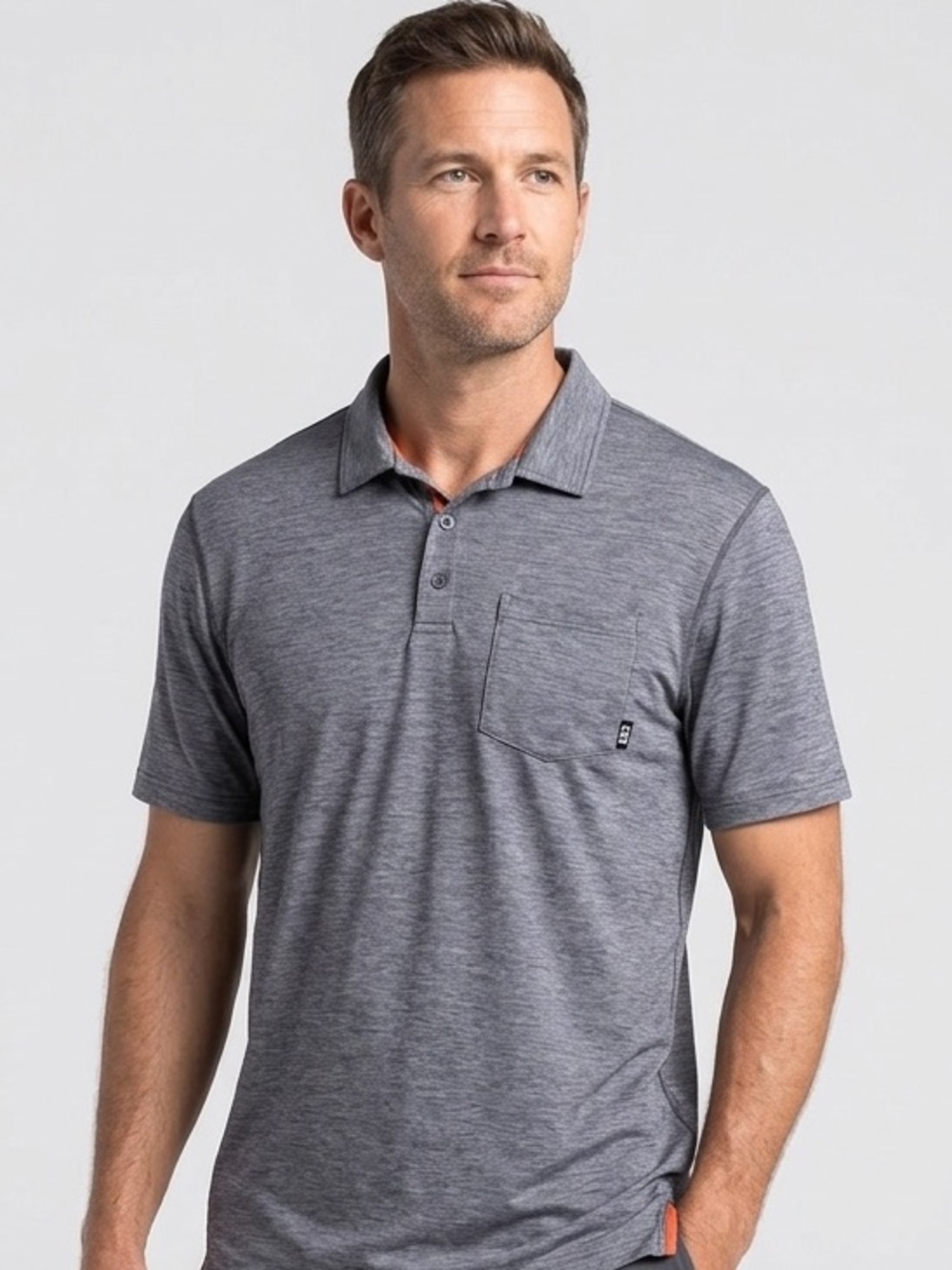 Saxx DropTemp All Day Cooling Short Sleeve Polo Pocket Shirt Grey Heather XL #95